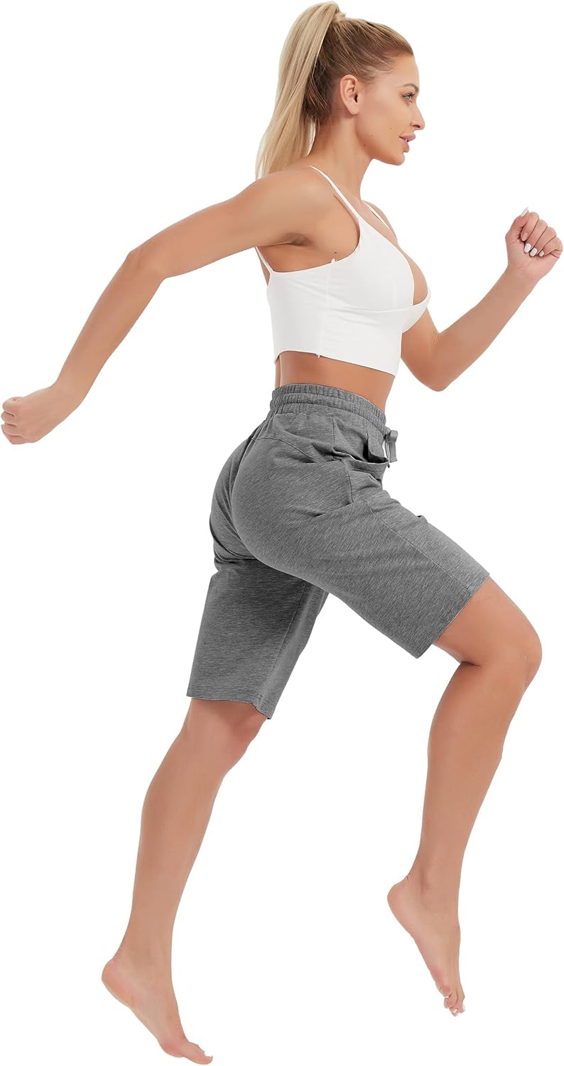 SPECIALMAGIC Cotton Sweat Shorts with Pockets for Women 10" Athletic Lounge Sports Workout Bermuda Knee Shorts - Image 6