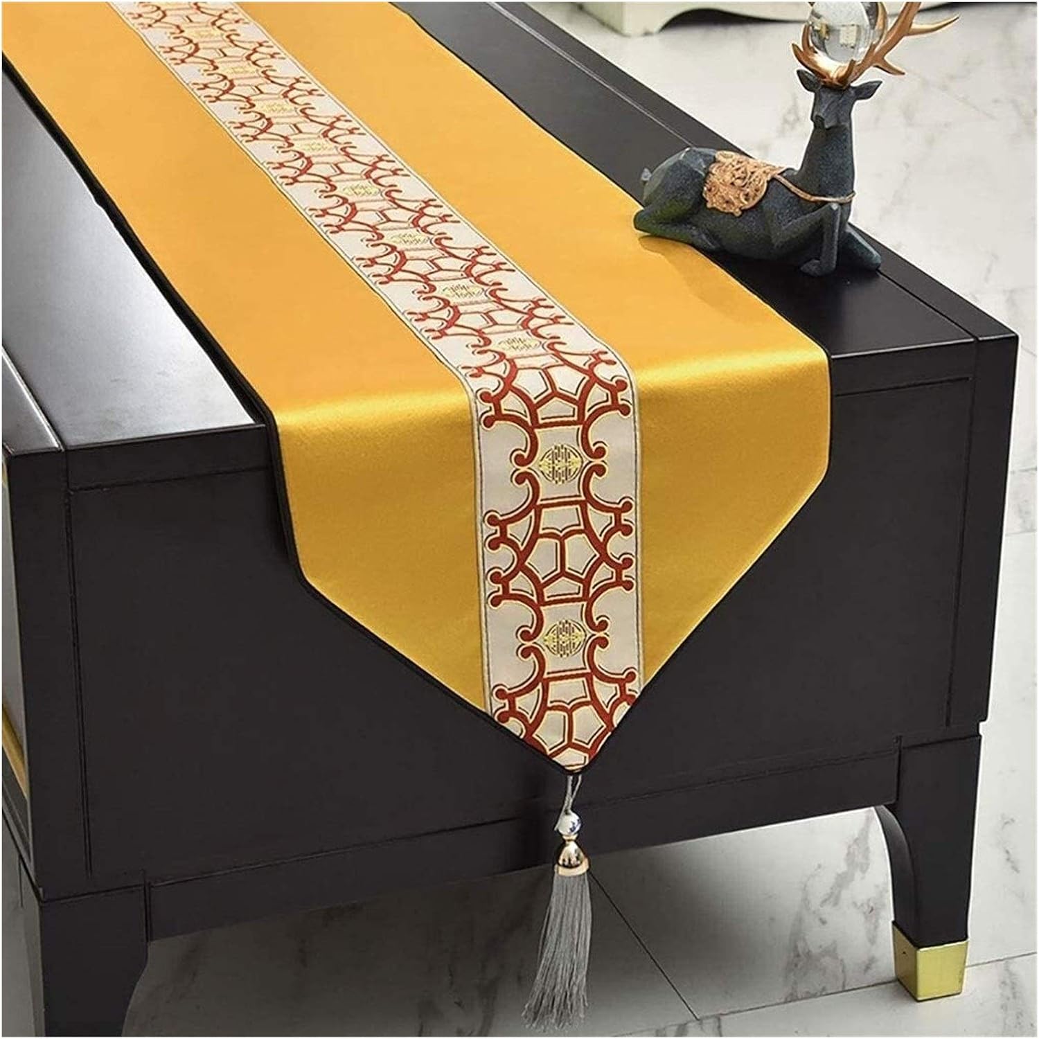 Table Runners Home Kitchen Table Runners Embroidered Flowers Table Runner Antique Gold Christmas Table Runner with Tassels Table Runners Chair Wedding Party Table Dec (Yellow 34x280cm)