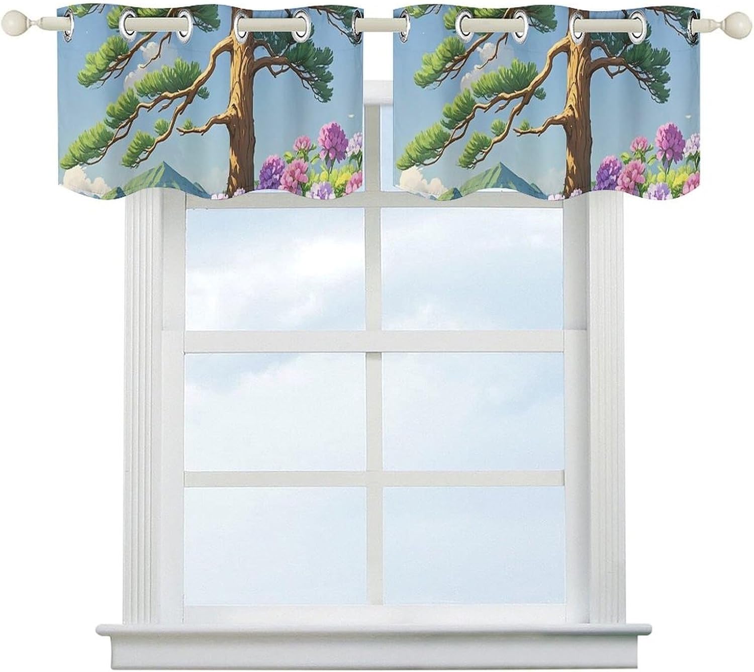 Tall Green Pine Valance for Windows, 2 Pack Kitchen Curtains Modern Home Decor, Soft Blackout Window Curtains for Living Room & Bedroom, 18 X 52 Inch