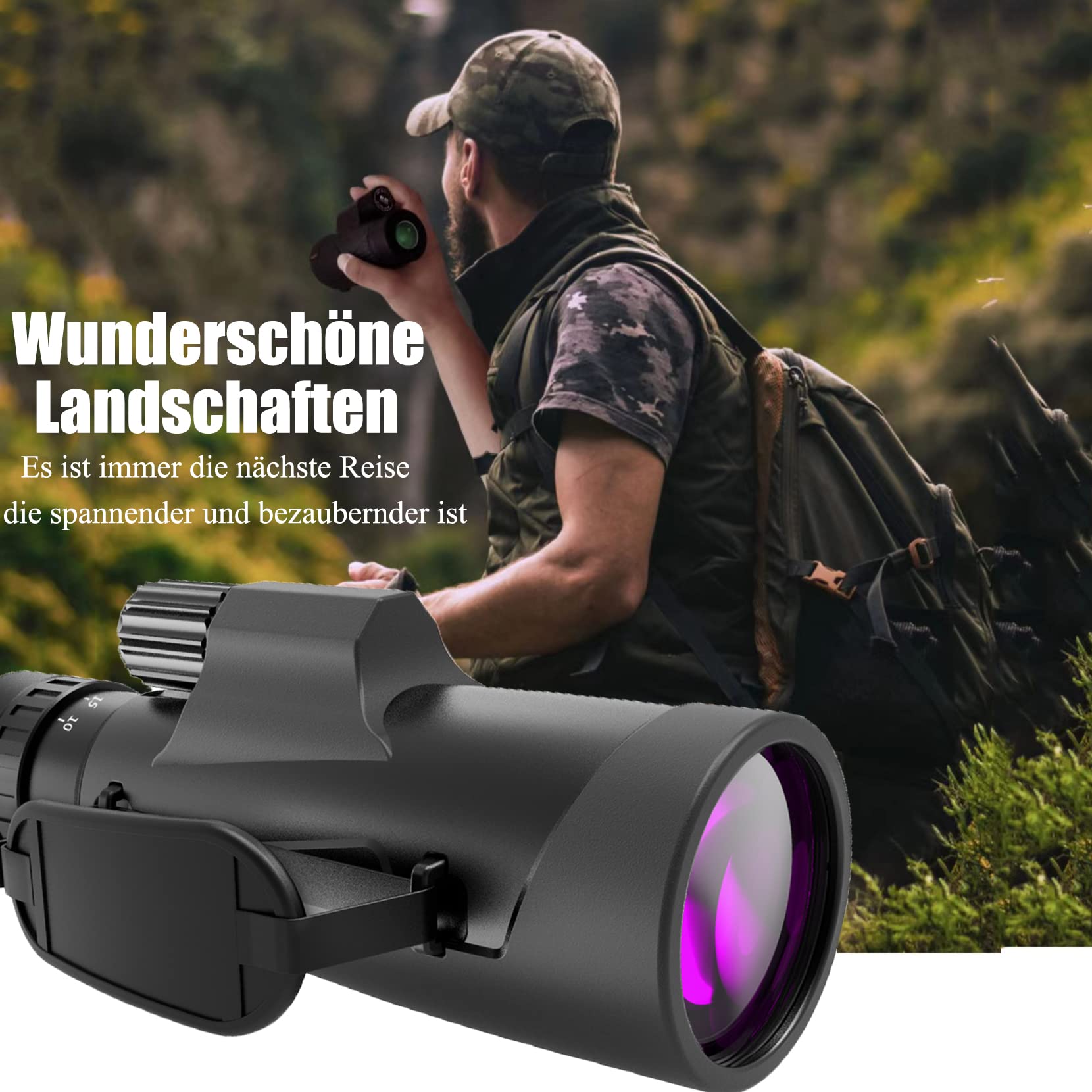 Monokularowy obiektyw monokularowy z zoomem 10-30 x, okular, 50 mm, BAK4 HD IPX7, wodoszczelny, z adapterem do smartfona i tripodem, na koncerty, mecze piłki nożnej (luneta monokularowa duża)