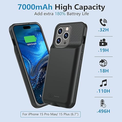 Miniatura 3 de GIN FOXI Funda de batería para iPhone 15 Pro Max15 Plus, 15 W de carga rápida real de 8000 mAh, funda de carga de batería ultradelgada, funda de