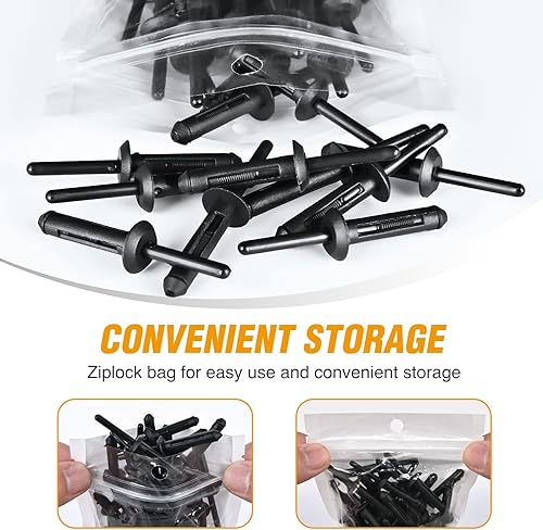 Miniatura 7 de GOOACC 50 Piezas Remaches Ciegos de Nylon con Orificio de 14", Guardabarros Parachoques Moldura de Puerta Retenedor de Remache de Plástico