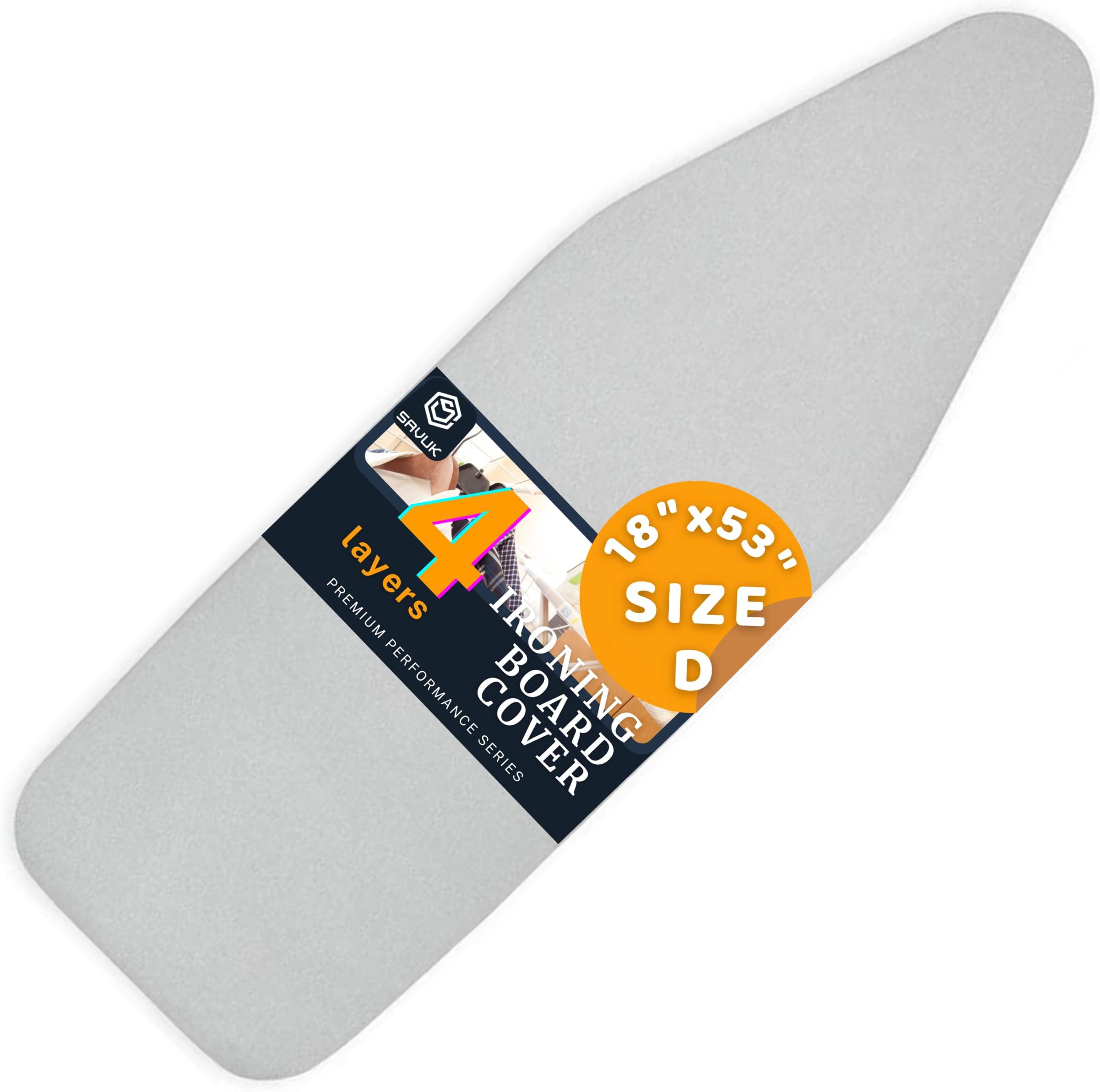 SAVUK Ironing Board Cover and Pad Standard Size Silicone Coated 4 Layers 18"x53" inch Extra Heavy Duty Thick Padding, Heat Reflective, Non Stick Scorch and Stain Resistant (Silver, 18" X 53")