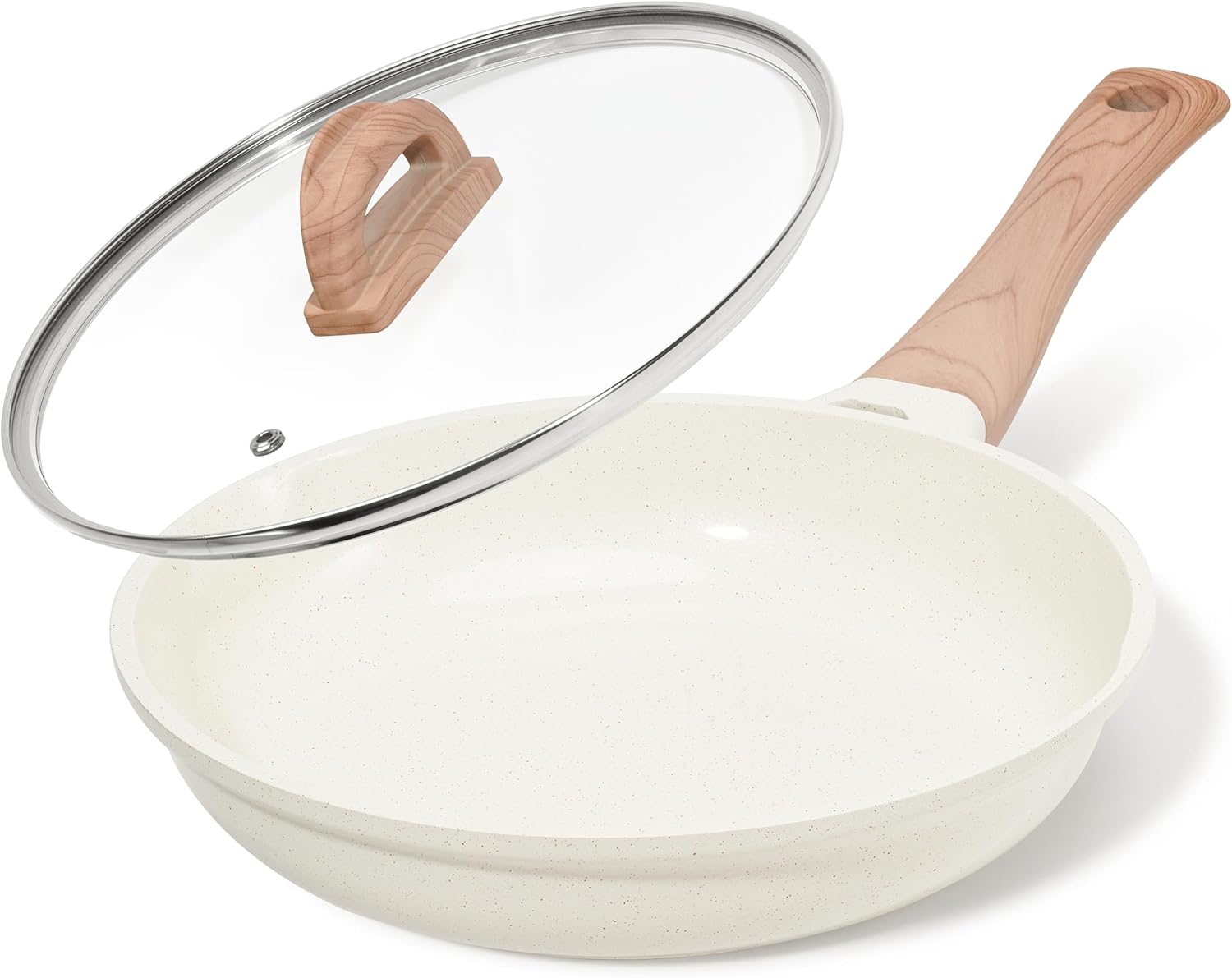 UESLUCK 10 Inch Creamic Non Stick Frying Pan With Lid- Large Creamic Skillet With lid, Omlet Pan Non Stick With Cool-Touch Handle, PFAS & PTFE Free, Compatible with All Stovetops