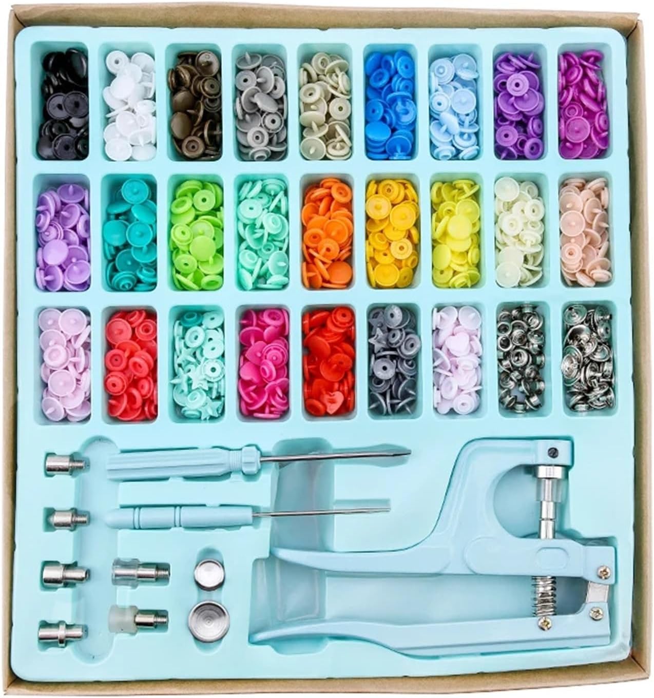 Multifunction Snaps and 3 Kinds Replace Snap Pliers Set, 270pcs T5 Plastic/Metal Buttons for Sewing Crafting Clothing for DIY Craft(Sky Blue)