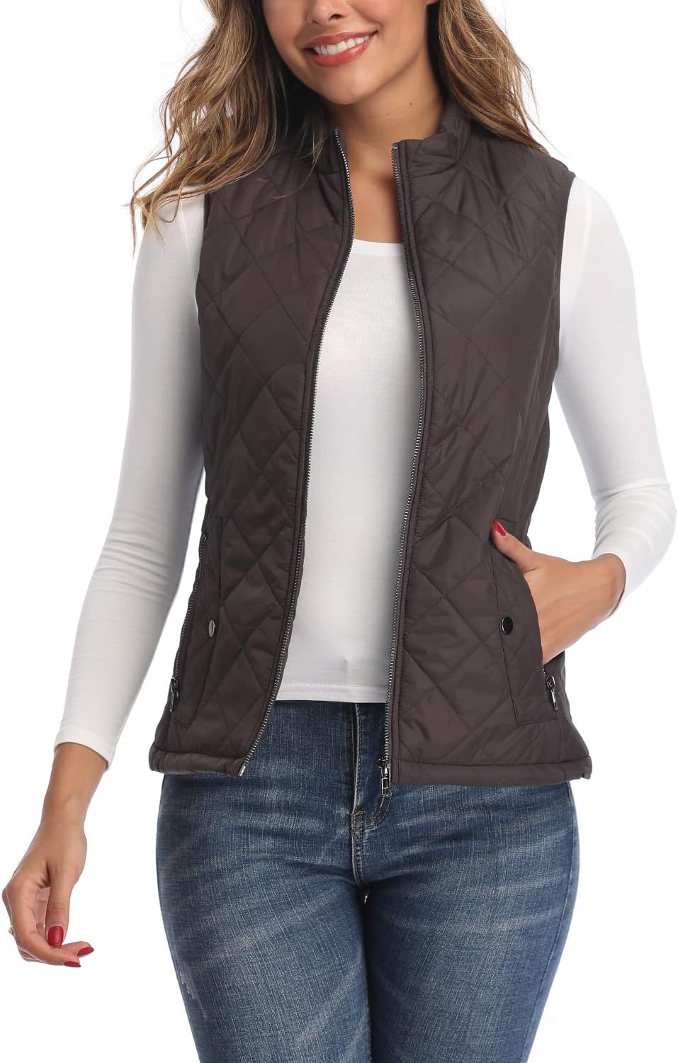 Argstar Women's Vest, Quilted Lightweight Zip Pockets Padded Gilet (XS-2XL)