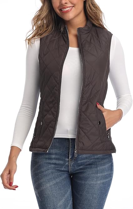 Argstar Women's Quilted Lightweight Zip Pockets Padded Gilet