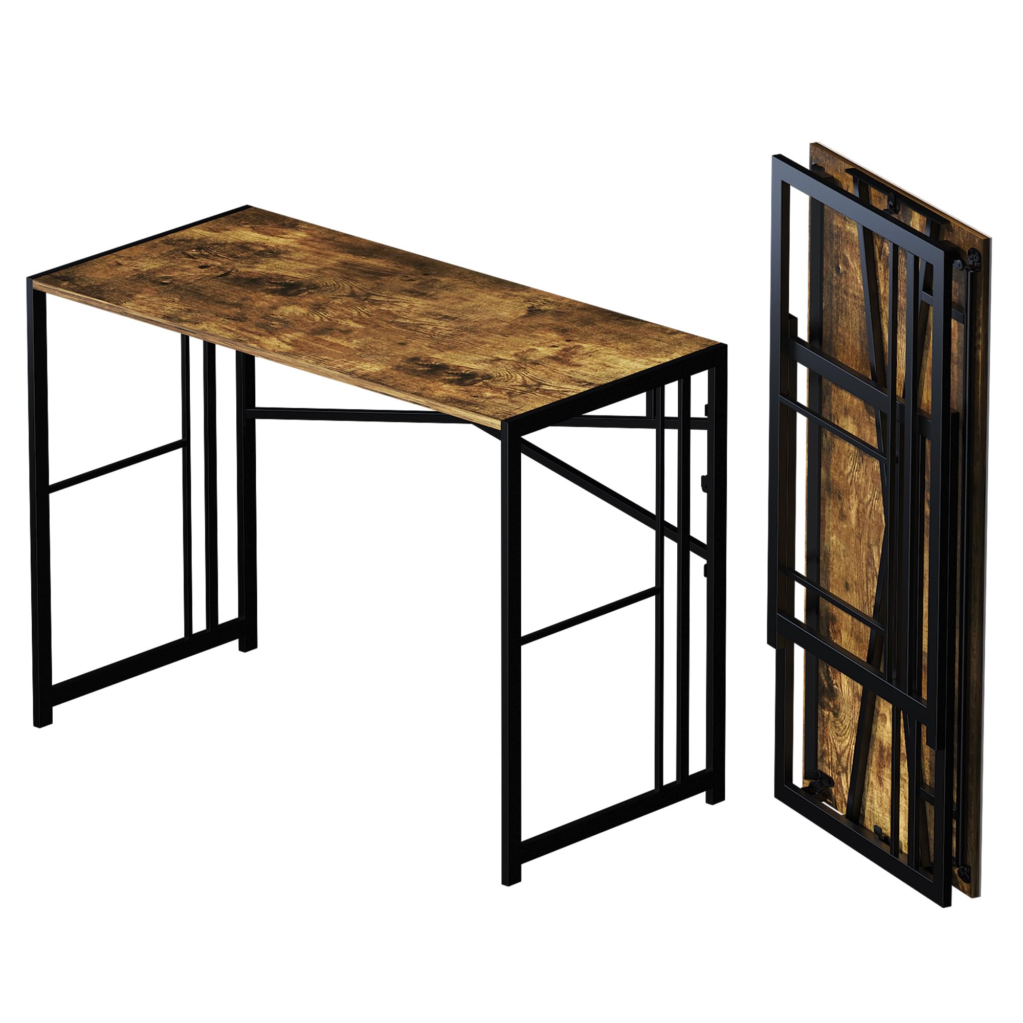 40 inch Folding Computer Desk, Writing Gaming Computer Camping Desk, No Assembly Required Home Office Table, Rustic Brown