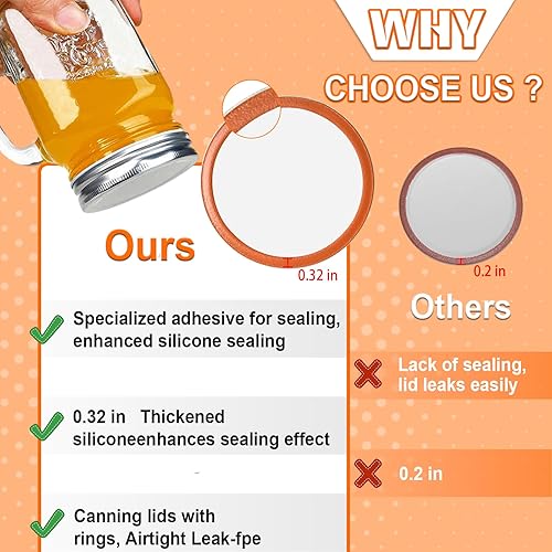 Miniatura 5 de UNERVER 52 tapas y anillos para tarros Mason de boca ancha, tapas de conservas grandes reutilizables para frascos Mason, material de grado