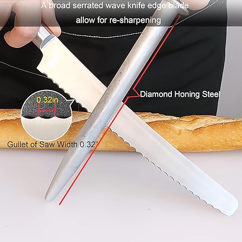 Miniatura 3 de TAIE Cuchillo de pan de 10 pulgadas con bordes dentados afilados para cortar la hoja de pan de corte 1.4116 acero inoxidable 58HRC mango de madera
