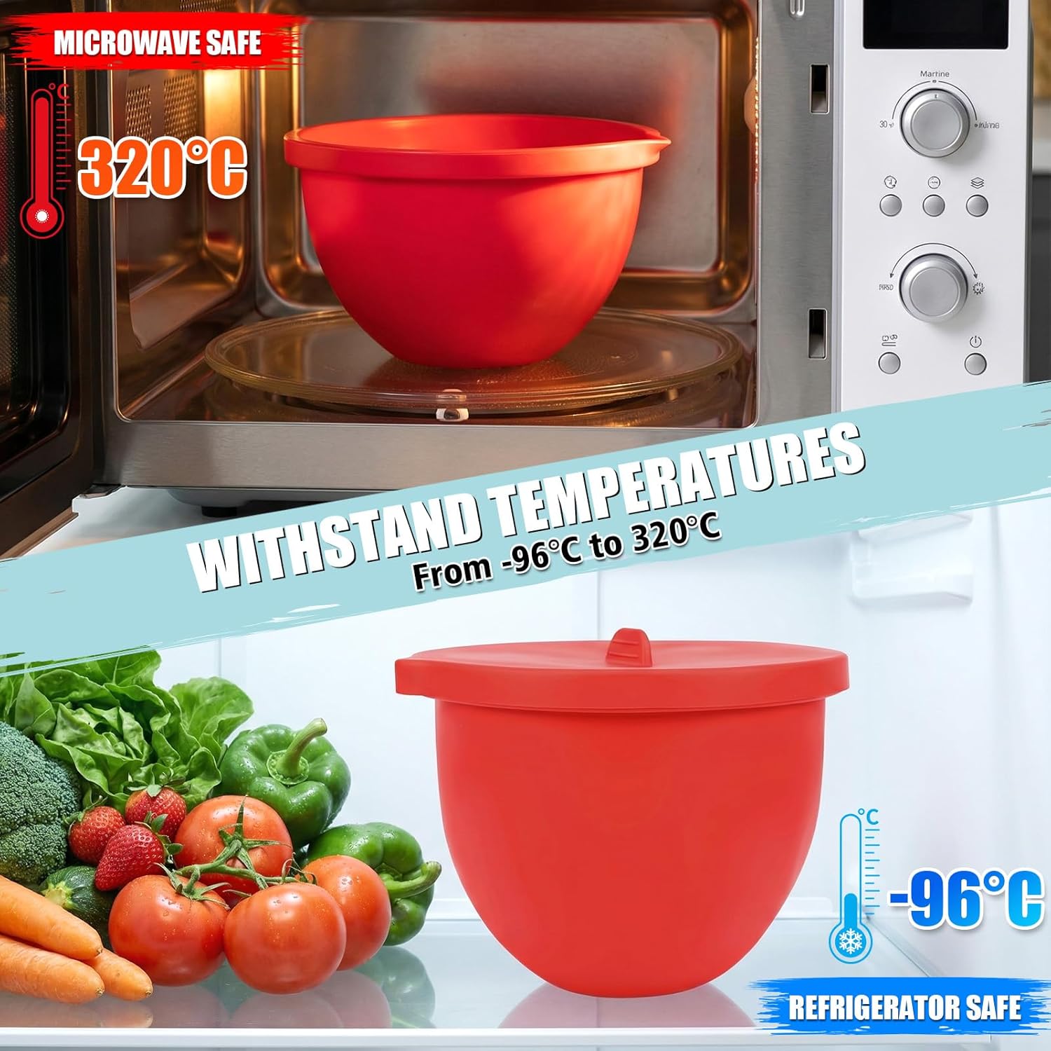4 Pack Silicone Bowl Insert for KitchenAid 5 Qt Tilt-Head Mixer,Foldable, Resistant to Collapse, kitchen aid Accessories with Lids for Baking & Cooking, Dishwasher Safe Silicone Insert(White + Red)