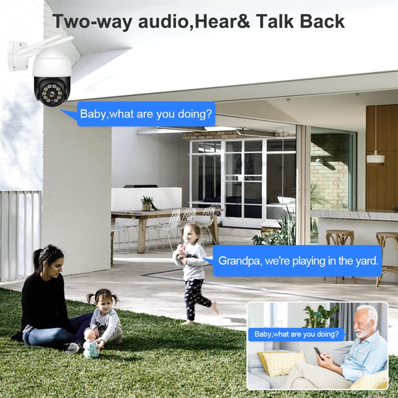 Kamera bezpieczeństwa, Kamera 5MP PTZ Outdoor IP66 1080P kamera bezpieczeństwa nadzór wideo CCTV IP kopuła automatyczne śledzenie dwukierunkowa rozmowa audio H.265(1080P Cam Add 128GB)
