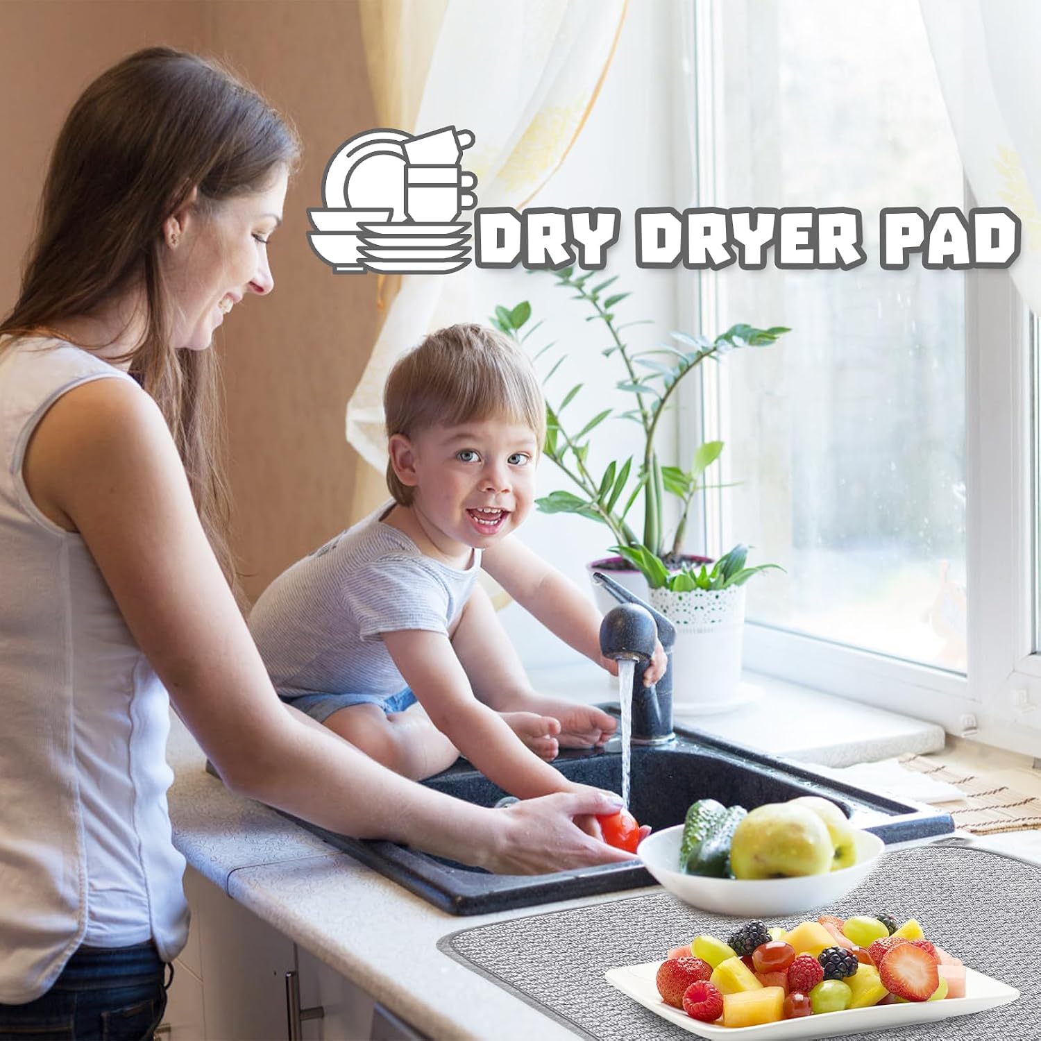 2Pcs XXL Dish Drying Mat,Absorbent Microfiber Dish Drainer Mats,Kitchen Counter Pads for Coffee Countertops,Sinks,Draining Racks(24×17",Gray)
