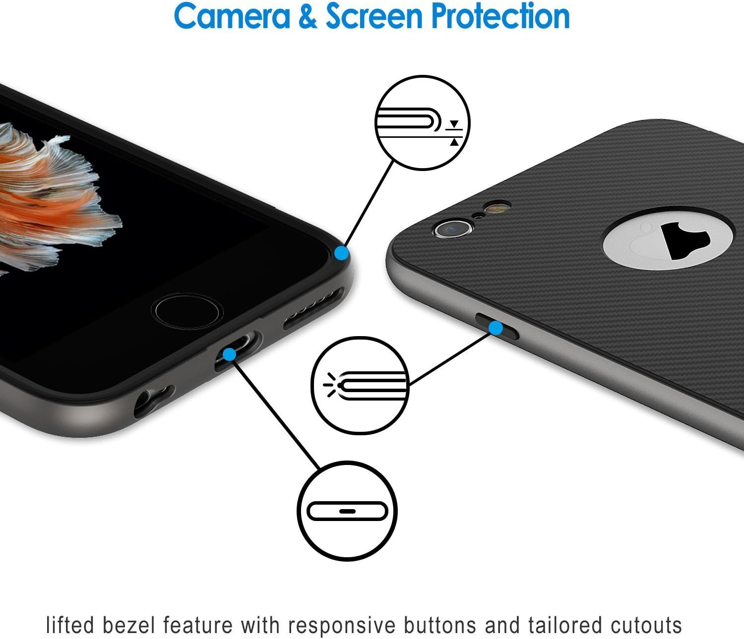 JETech Case for iPhone 6s Plus and iPhone 6 Plus, Slim Protective Cover with Shock-Absorption, Carbon Fiber Design, Grey