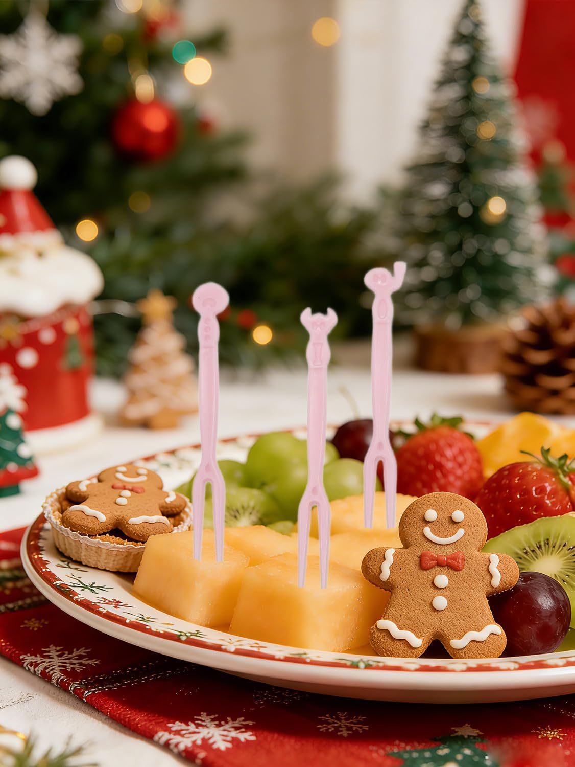 50pcs Plastic Pastel Color Picks Forks Stick for Cocktail Skewers Appetizers Fruit,Cute Toothpicks Fancy Reusable Party Supplies for Birthday,Wedding,Shower Decor (Pink)