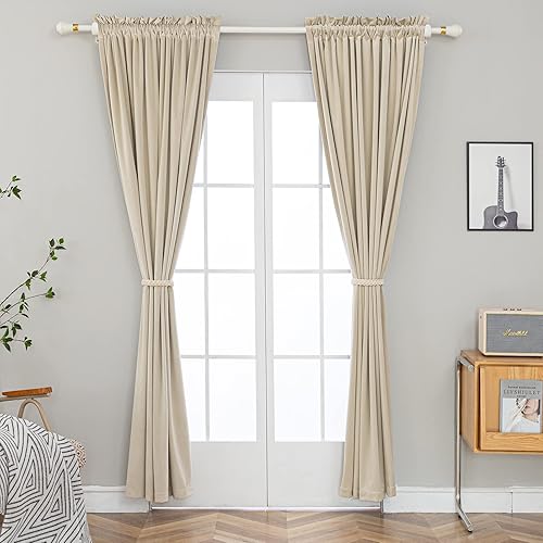 Miniatura 5 de PLEASANT BOULEVARD Cortinas de terciopelo 2 paneles Cortinas opacas pesadas con bolsillo para barra, cortinas de oscurecimiento con aislamiento