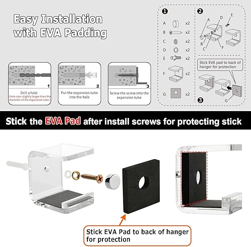 Miniatura 4 de Cosmos 1 par de soportes de pared para palo de hockey, soporte de exhibición horizontal y organizador de almacenamiento para palo de hockey sobre