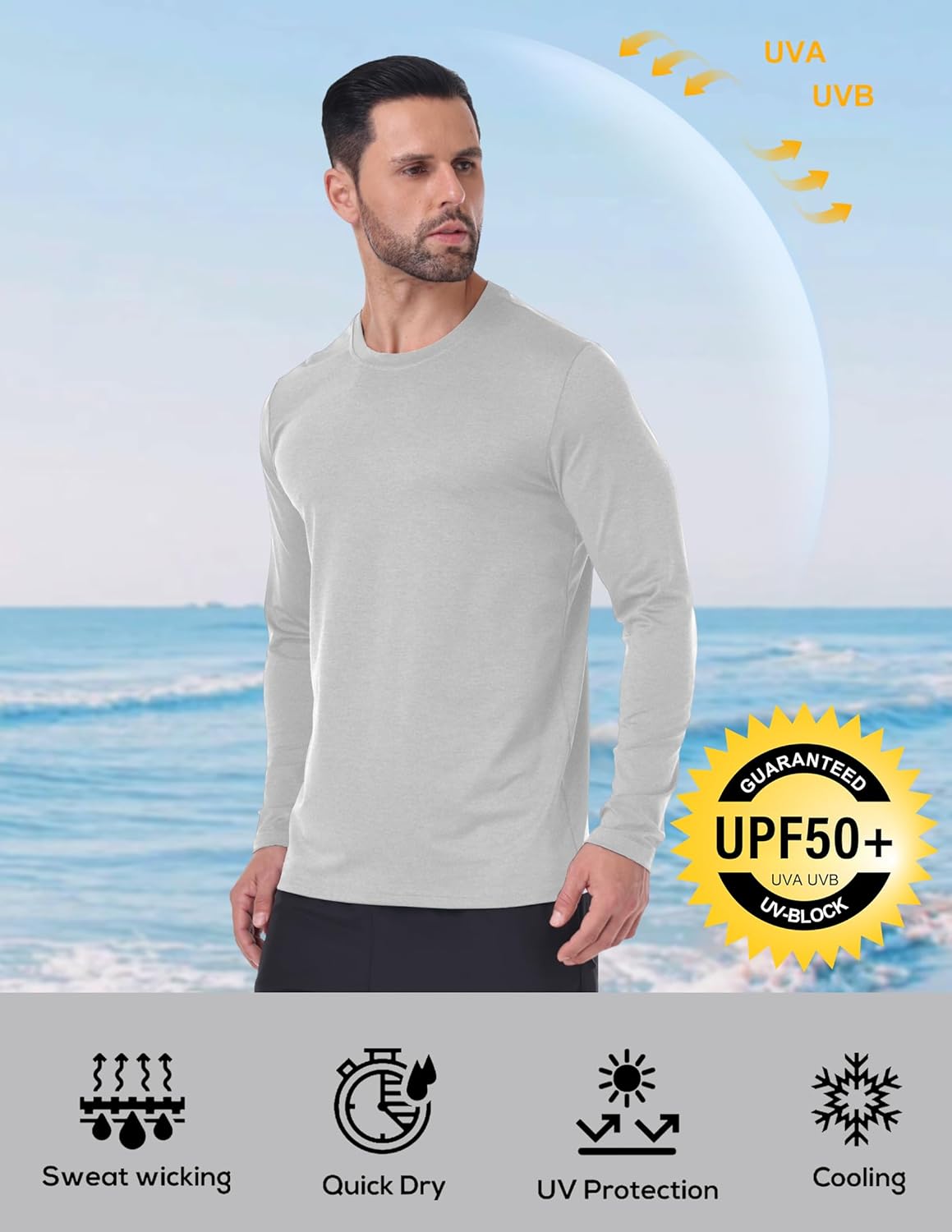7 Pack Long Sleeve Shirts for Men Moisture Wicking Sun Protection UV UPF 50+ SPF Performance Quick Dry T-Shirt for Casual - Image 3