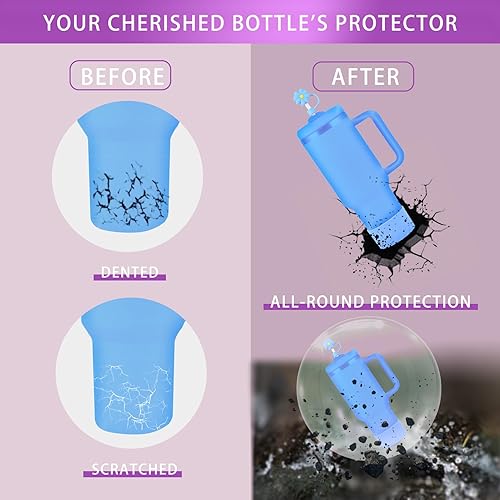 Miniatura 3 de Gjtzmty 2 botas protectoras de silicona azulmorado con 2 fundas de Staw para Stanley Cup de 40 onzas, 30 onzas, 20 onzas, Hydro Flask de 12 a 24