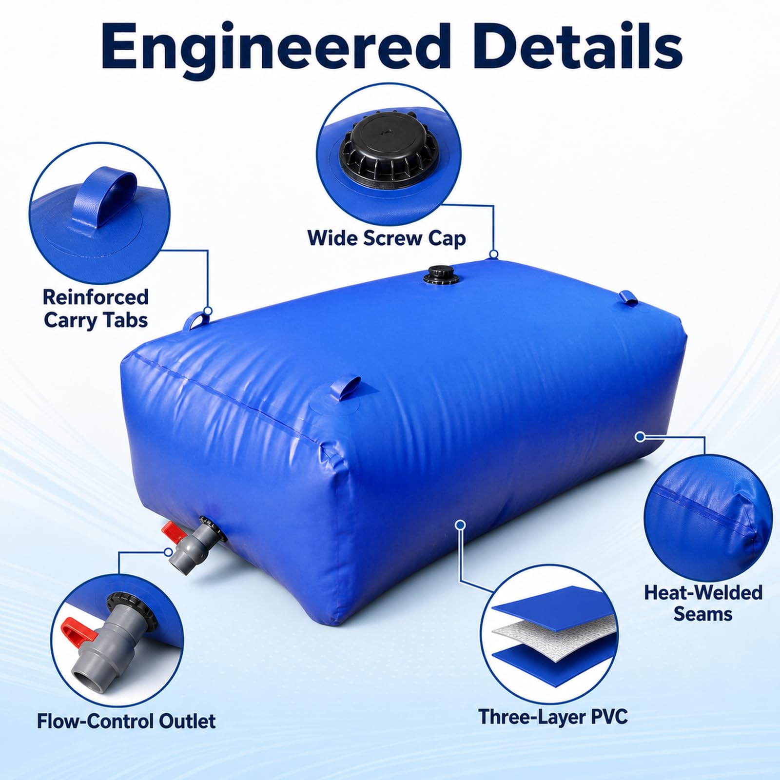 Tanque De Agua Plegable,DepóSito De Agua Plegable con Grifo,Contenedor De Agua PortáTil De Gran Capacidad,Costuras Reforzadas,para Transporte De LíQuidos para JardíN