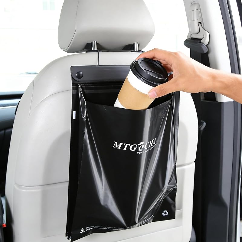 Sacos para Lixo Automotivo Descartáveis com Cordão Elástico MTGOCHA, Preto, Tamanho L, Pacote com 20 unidades