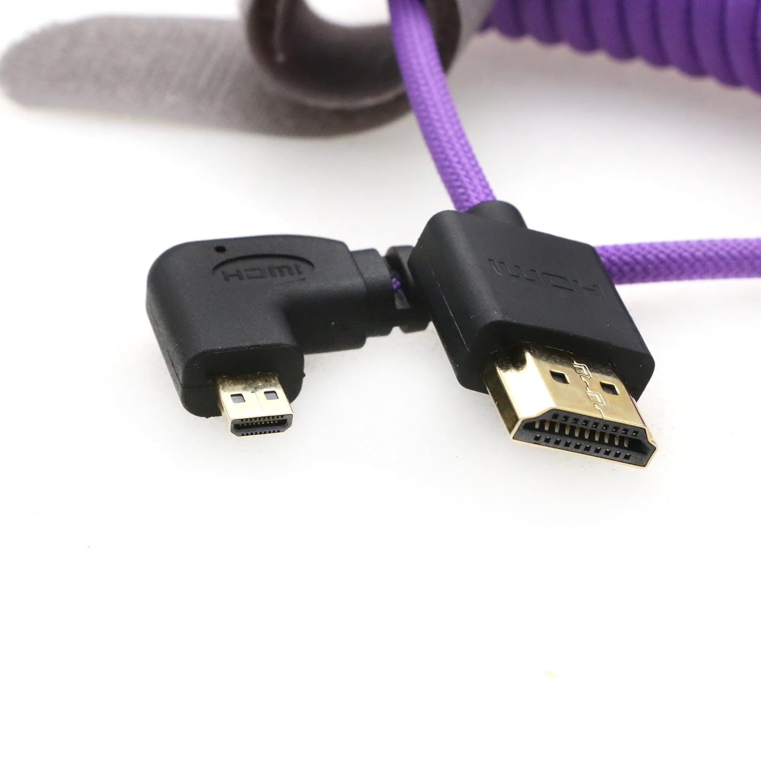 SZRMCC 8K 2.1 Micro HDMI Left Angle to HDMI High Speed Coiled Braided Cable for Go-Pro Hero 3/4 Canon EOS M5 Sony A6000 A7III RX10 Nikon B500 Z6 Raspberry Pi 4 Atomos Ninja 2 Monitor