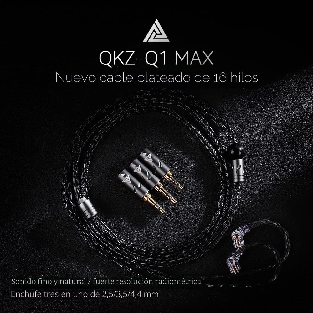 Linsoul QKZ Q1 MAX,Cable de repuesto para auriculares de alta fidelidad de 16 soportes, 352 núcleos, con enchufe intercambiable de 2.5 mm/3.5 mm/4.4 mm para audiófilo (negro, tipo S)