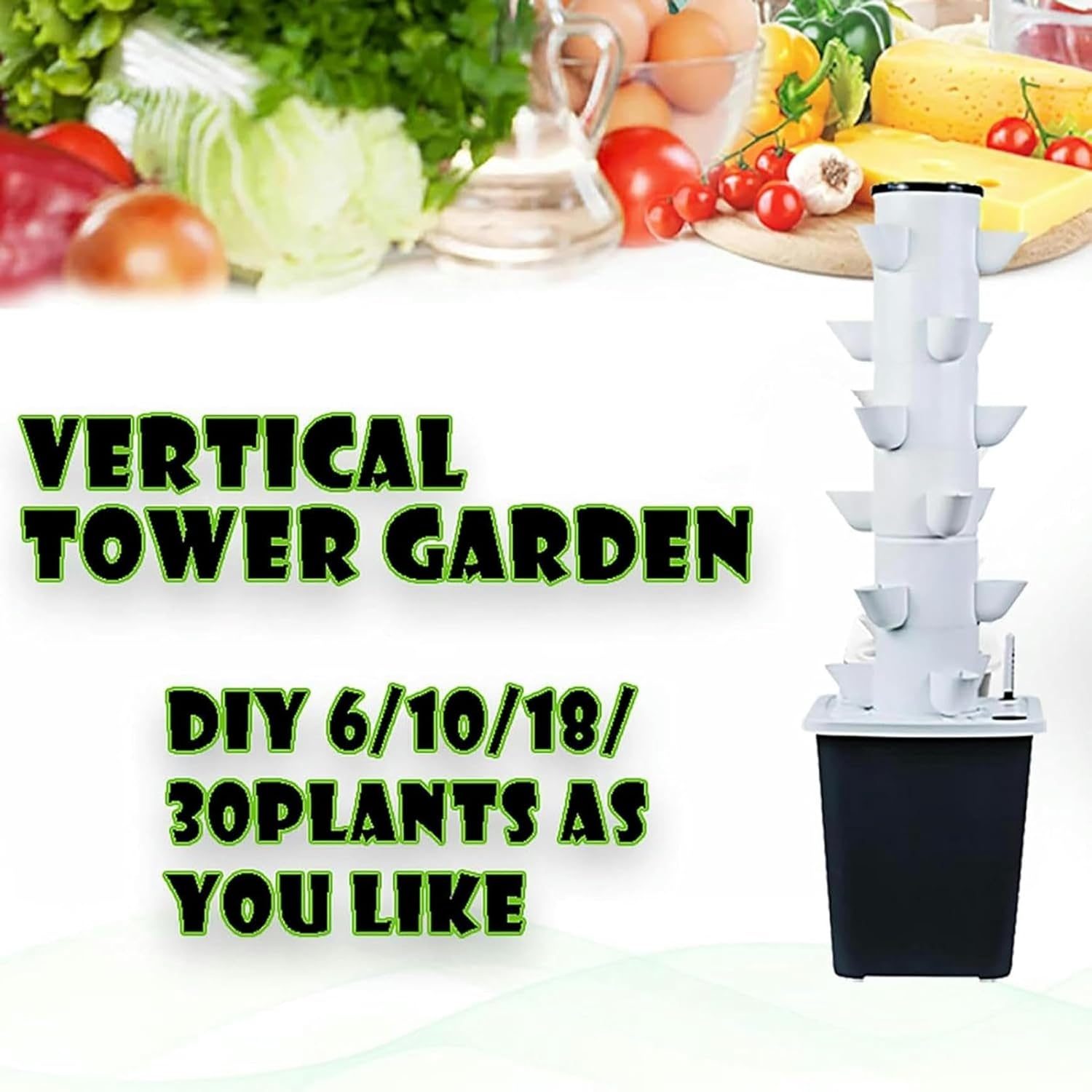 Hydroponic Culture System of Interior Hydroponic Tower, 6 -Layer Vertical Culture System and 18 Plant Sites with Pump and Mobile Water Tank Adapter, Planting Bed