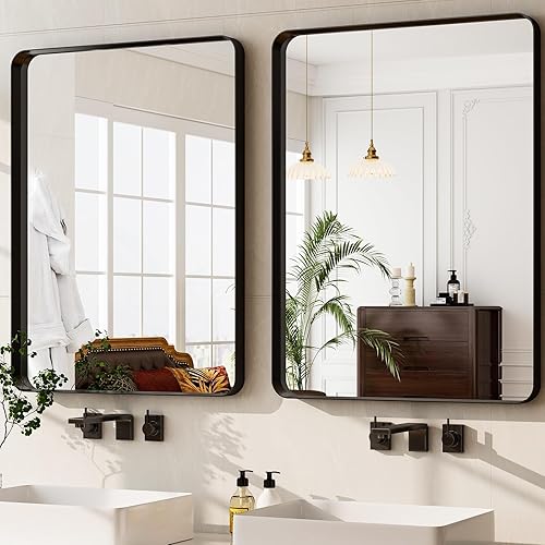 Miniatura 20 de GLSLAND Espejo de pared rectangular de 30 x 48 pulgadas para baño, marco de aleación de aluminio dorado, espejo rectangular para decoración