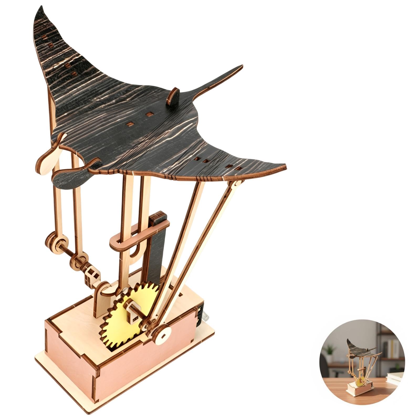 Chewtoyo Holz-Mantarochen-Automaton-Bausatz, mechanisches DIY-Bionikmodell mit batteriebetriebenen schlagenden Flügeln, Physik-Lernspielzeug, dekorativ für Schreibtisch, Büro und Zuhause