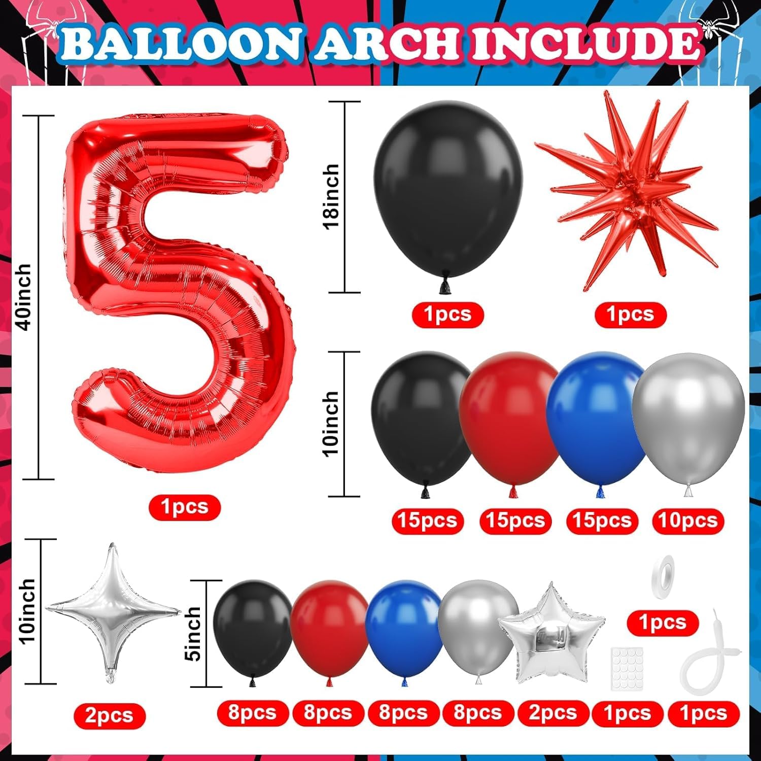 Kit Décoration Anniversaire Garçon 5 Ans – Ballon Chiffre 5 XXL, Banderole Et Ballons Latex/Alu – Rouge Jaune Bleu