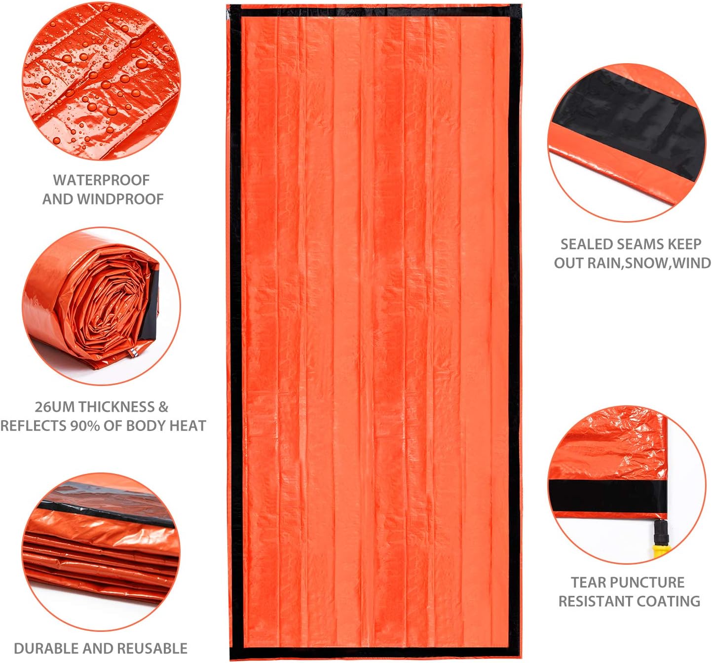 Esky Emergency Sleeping Bag, 2 Packs Ultra Waterproof Lightweight Thermal Bivy Sack, Survival Shelter Blanket Bags with Compass and Loud Survival Whistle, Portable Sack for Camping, Hiking, Outdoor : Sports & Outdoors