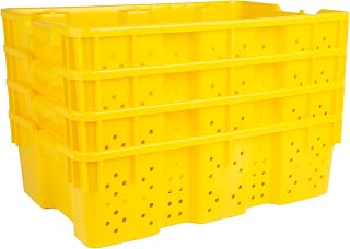 Hudson Exchange 24 x 16 x 7.3" (7.5 Gallon) Agricultural Nest and Stack Vented Crate Handled Storage Container Tote, Yellow (4 Pack)