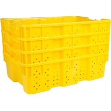 Hudson Exchange 24 x 16 x 7.3" 4 Pack, 7.5 Gallon Agricultural Nest and Stack Vented Crate Handled Storage Container Tote, Yellow