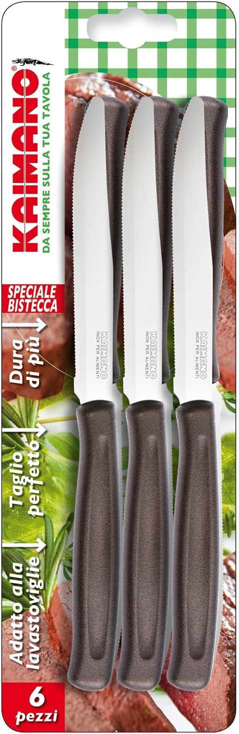 Fiskars Kaimano KTS034006N Italicus Coltelli Pizza, Acciaio Inossidabile, Nero, 6 unità