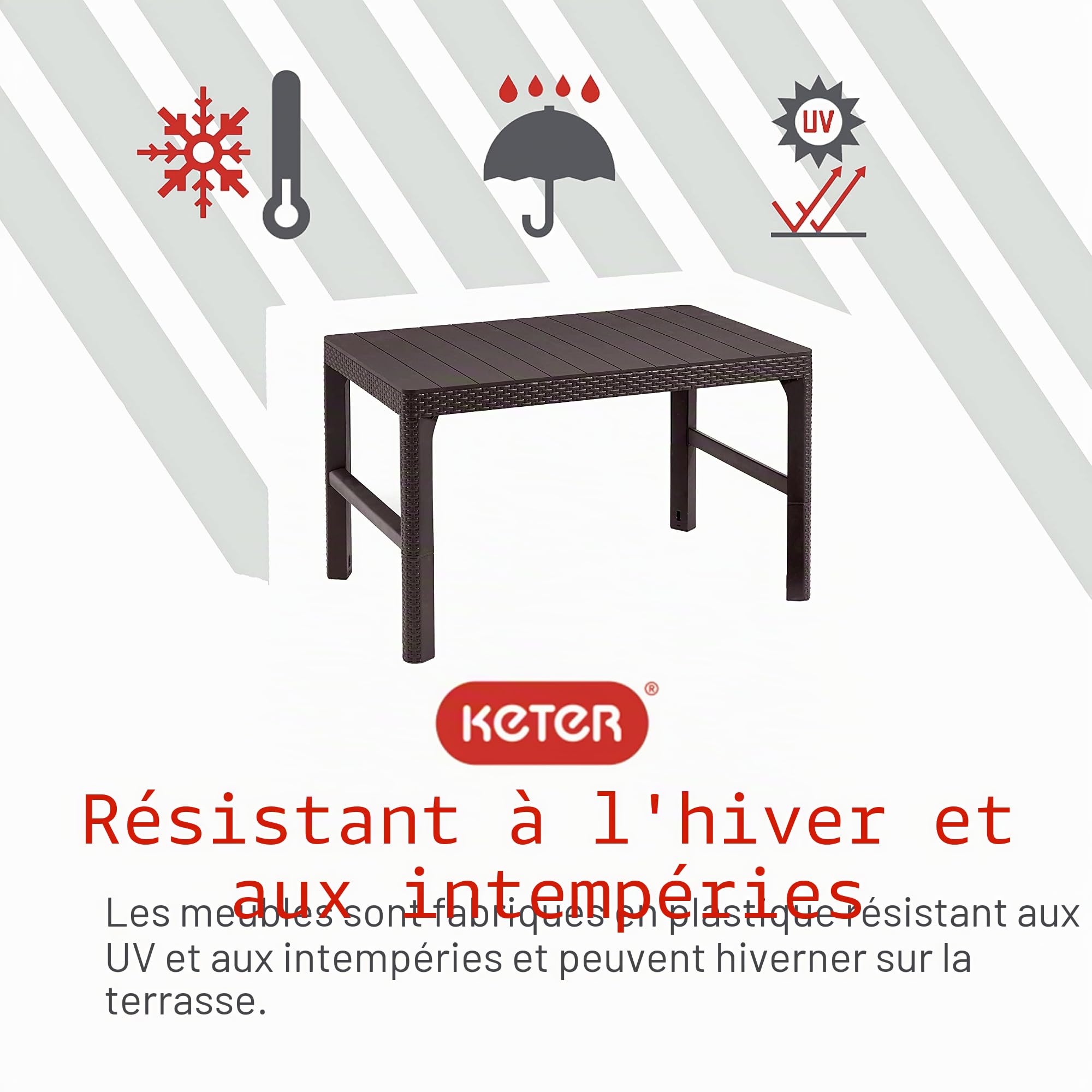 Keter Lyon table de jardin élégante, 2 en 1, résistante aux intempéries, marron, 116 x 71 cm, réglable en hauteur, balcon et terrasse, robuste et durable