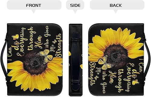 Miniatura 4 de FOR U DESIGNS Funda para Biblia de girasol para mujer con bolsillo con cremallera y bolsillos organizadores internos, se adapta a la Biblia de