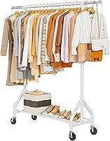 Vista 12 de Perchero de ropa resistente con carga de 450 libras, perchero de metal para colgar ropa con ruedas y estantes resistentes, estante portátil