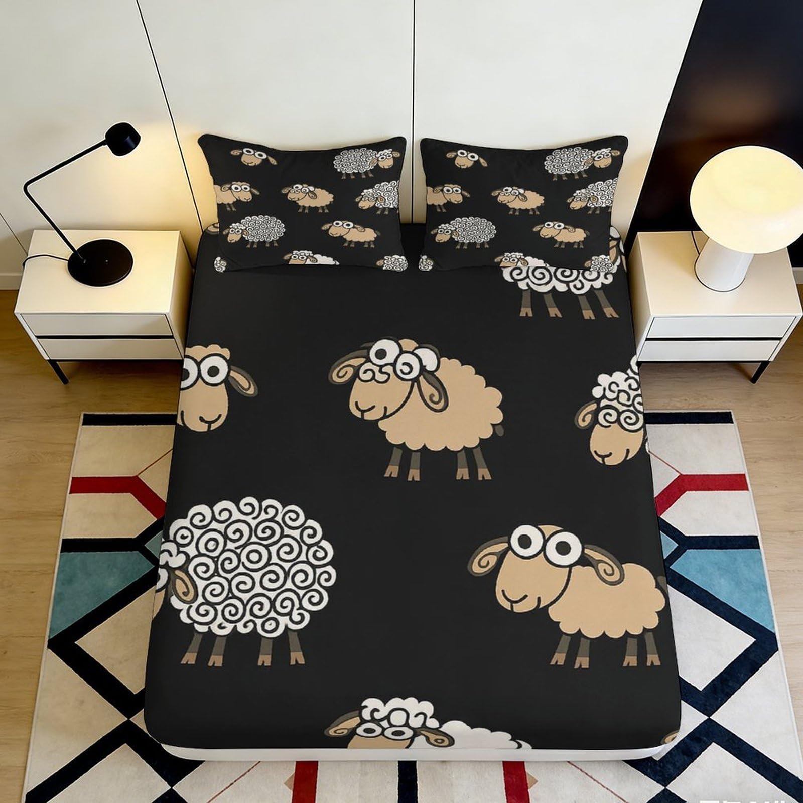 3D Printed Geometric Fitted Sheet Microfiber Deep Pocket Bedroom Bedding Cubic Mattress Fitted Cover Elastic Hem Adults Washable 160x200x25cm