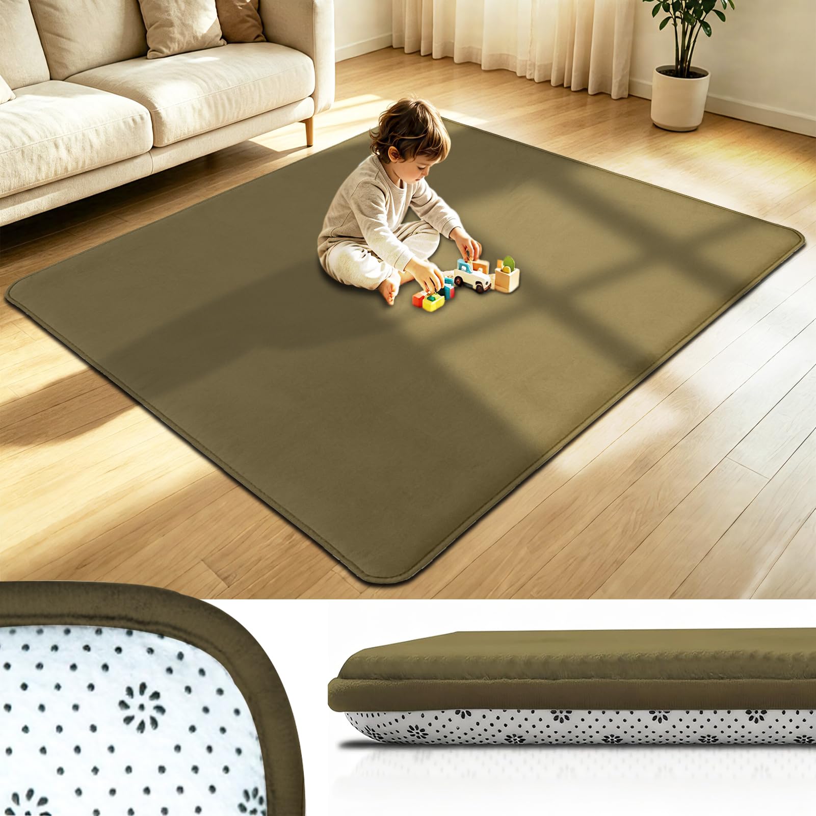 Taxestmy 3cm Thick Baby Play Mat Baby Crawling Mat 40 x 150 cm Nursery Area Rug Non Slip Play Mat for kids Baby Carpets Large Coral Velvet Rug Army Green Babies Play Mats for Floor Nursery Carpet