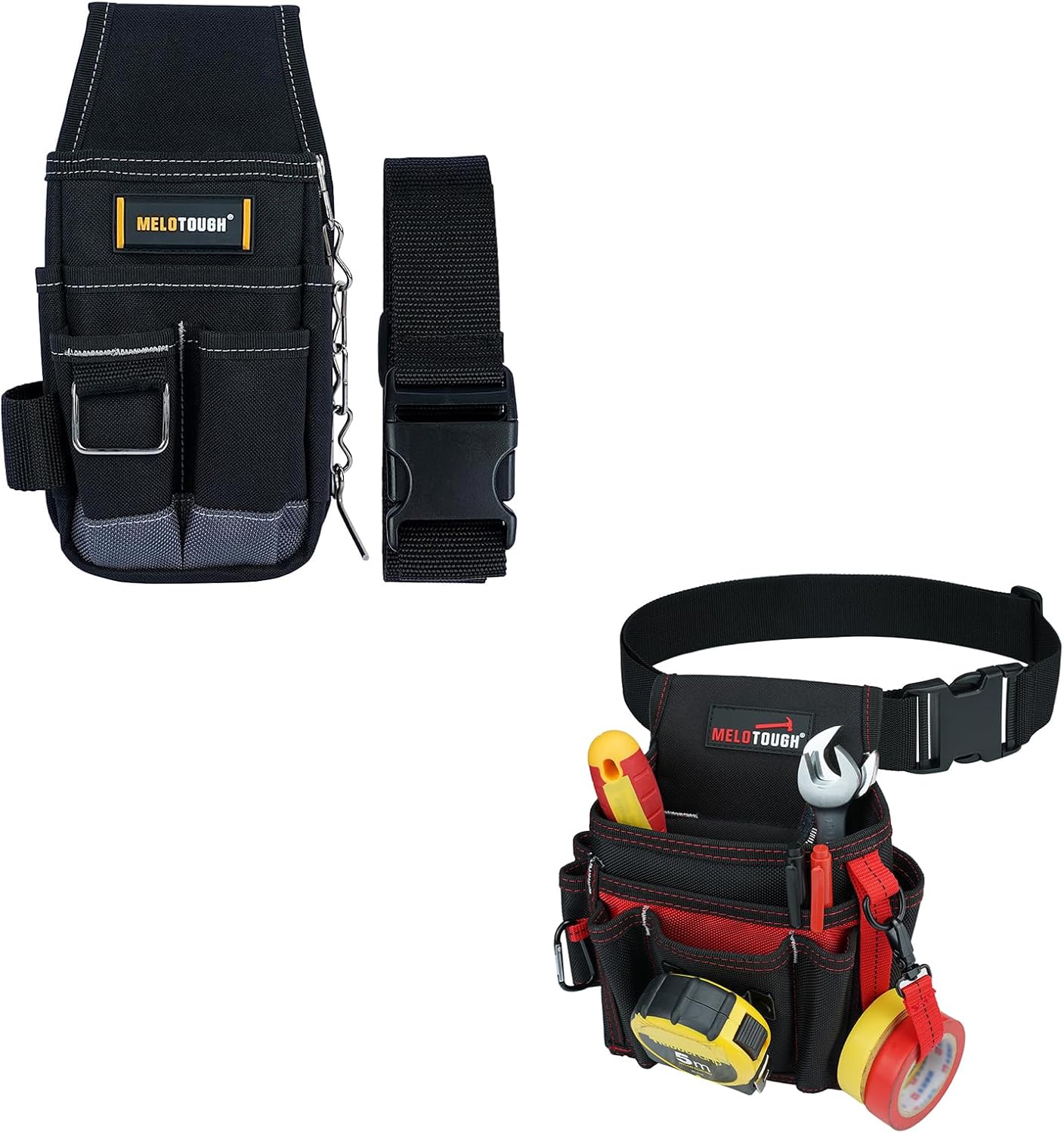 MELOTOUGH Pocket Tool Pouch Tool Belt Pouches with Belt Clip Utility Mini Tool Organizer Pouch for Electrician + Electrician Tool Pouch with Belt Clip, 2 Inch Heavy Duty Work Belt Set for Men
