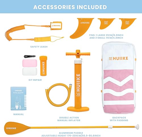 Miniatura 47 de HUIIKE Tabla de remo inflable para adultos con accesorios incluidos, remo, aletas, bomba. Tabla de remo de pie, gran estabilidad y resistencia. 10