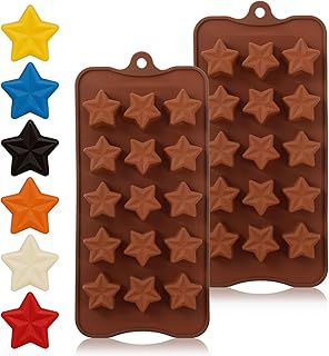 Star Silicone Mold, 2 Pcs 15 Cavities Star Shaped Chocolate Mold Ice Cube Tray Mini 3D Nonstick Cake Molds for Jello, Candy, Soap, Resin, Cookie, Gummy, Pastry (Brown)