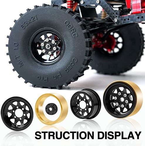 Vista 4 de OGRC 1.0 Rines de rueda RC con anillos de latón, rines de rueda de plato hondo, ruedas Beadlock 1.0 para 1/18 TRX4M 1/24 SCX24 C10 JLU Deadbolt Negro