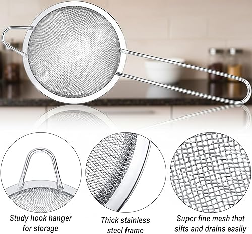Miniatura 3 de Coladores de malla fina para cocina, colador pequeño de metal de acero inoxidable, colador de cóctel, colador de jugo de té, café, colador de