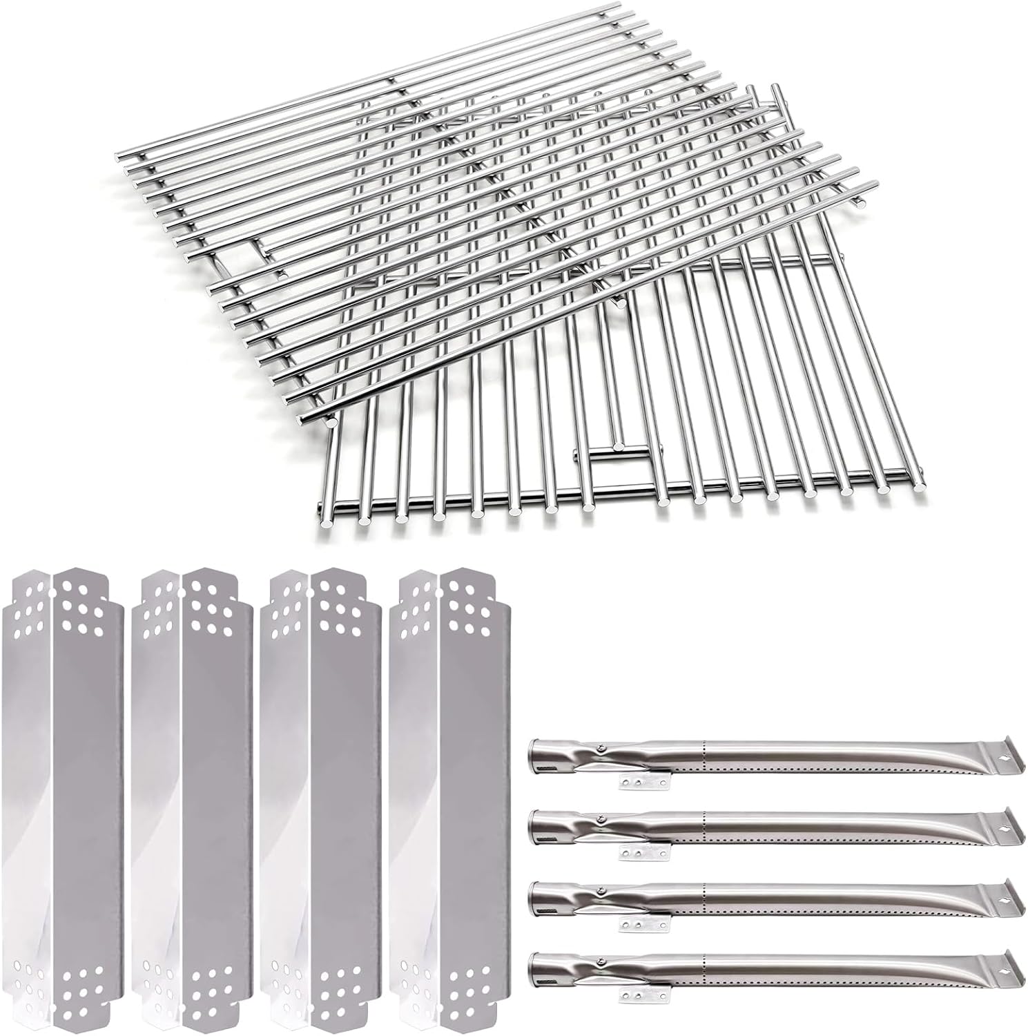 Grill Grates Replacement 17 Inch for Home Depot Nexgrill 4 Burner 720-0830H, 720-0783E, 720-0783C, Stainless Steel BBQ Grill Grates, Grill Heat Shields Plates and Burner Tubes for Nexgrill 720 0830H.