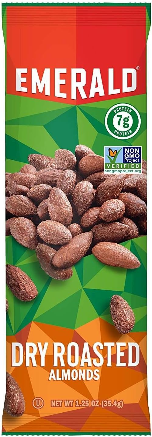 Emerald Dry Roasted Almonds, 1. 25 oz (35.4g)Tube Package, 12/Box
