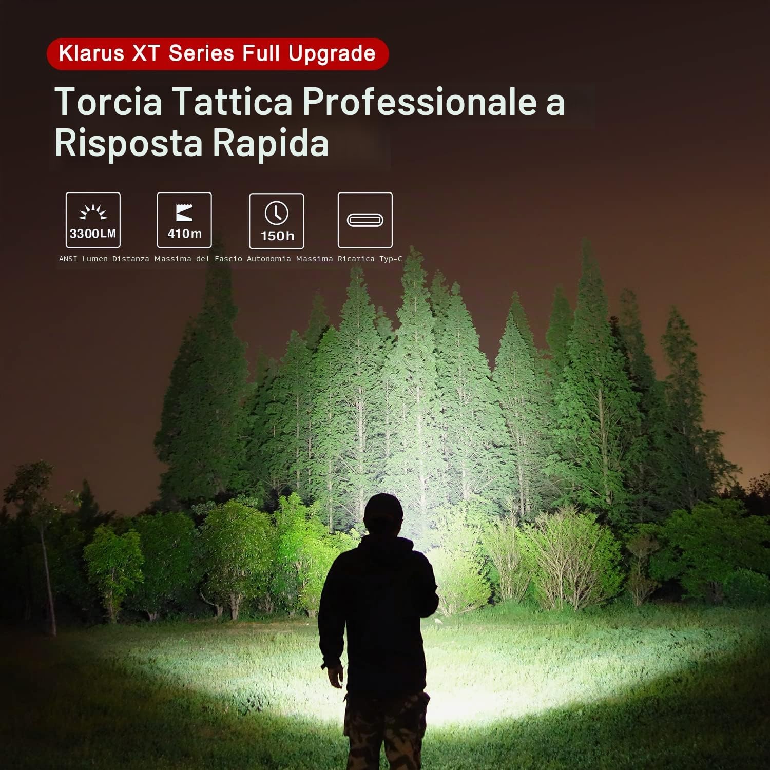 klarus XT11GT PRO Ultimate Control Dual-Switch torcia tattica con 3300 Lumen, 380 metri di raggio, IPX8 impermeabile per campeggio, escursionismo e emergenze