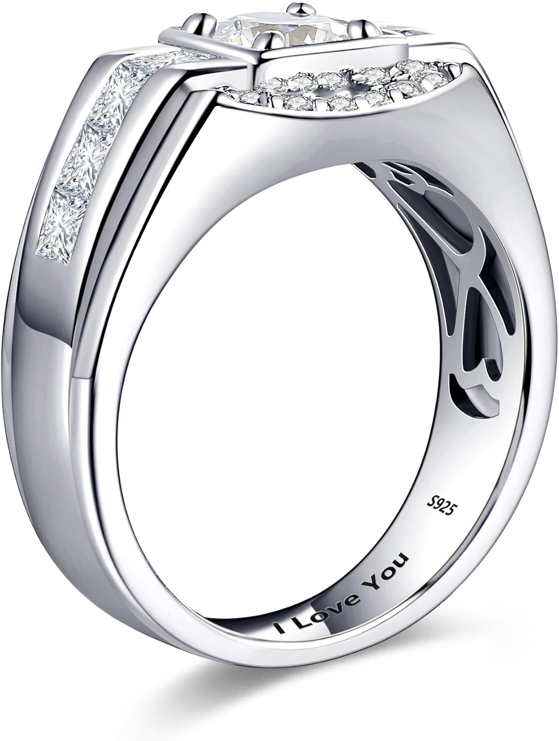 Mens Moissanite Wedding Ring, 0.8CT Round Cut D Color VVS1, 925 Sterling Silver Promise Band, 14K Gold Plated, Engagement & Anniversary Jewelry Gift for Him - Image 2