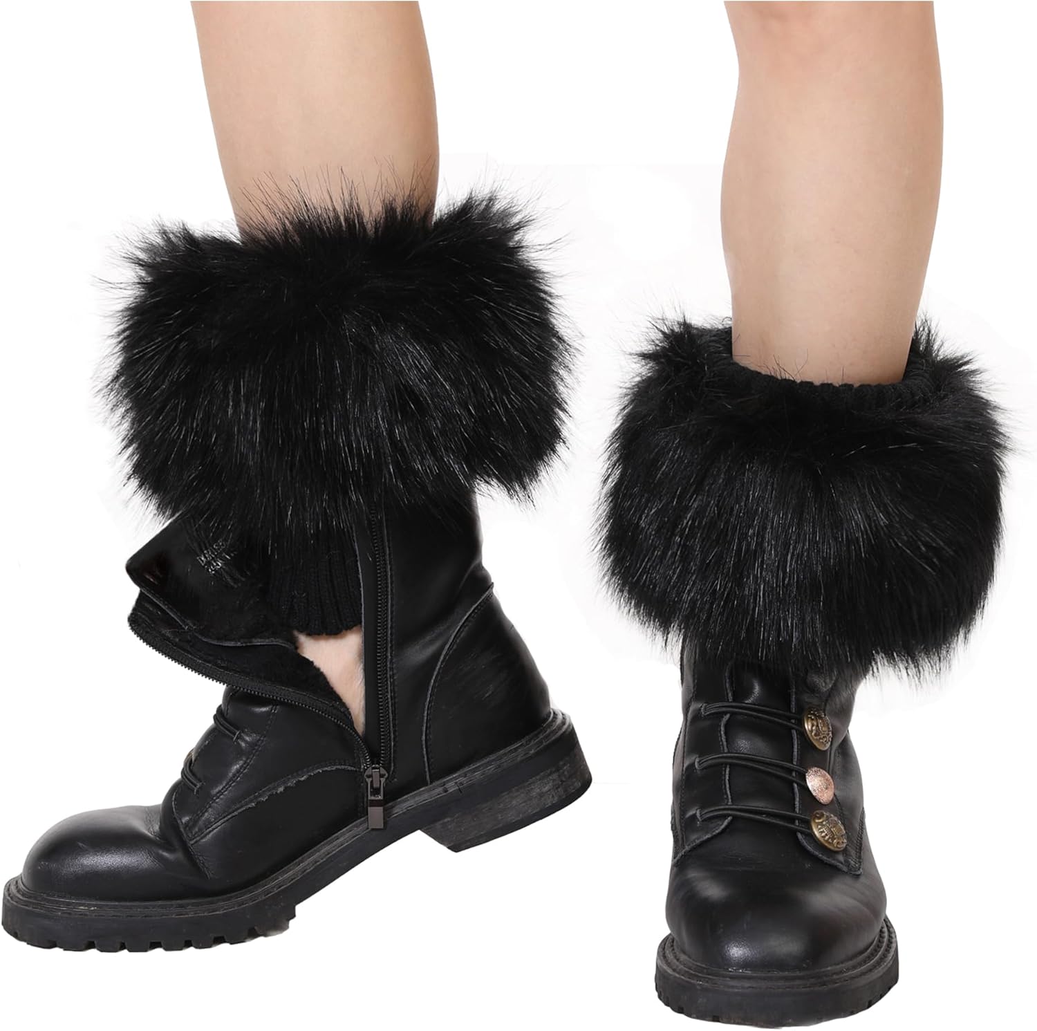 sy soul young Women Faux Fur Leg Warmers Short Furry Fuzzy Boot Cuffs Toppers Girls Winter Knitted foot cuff - Image 4